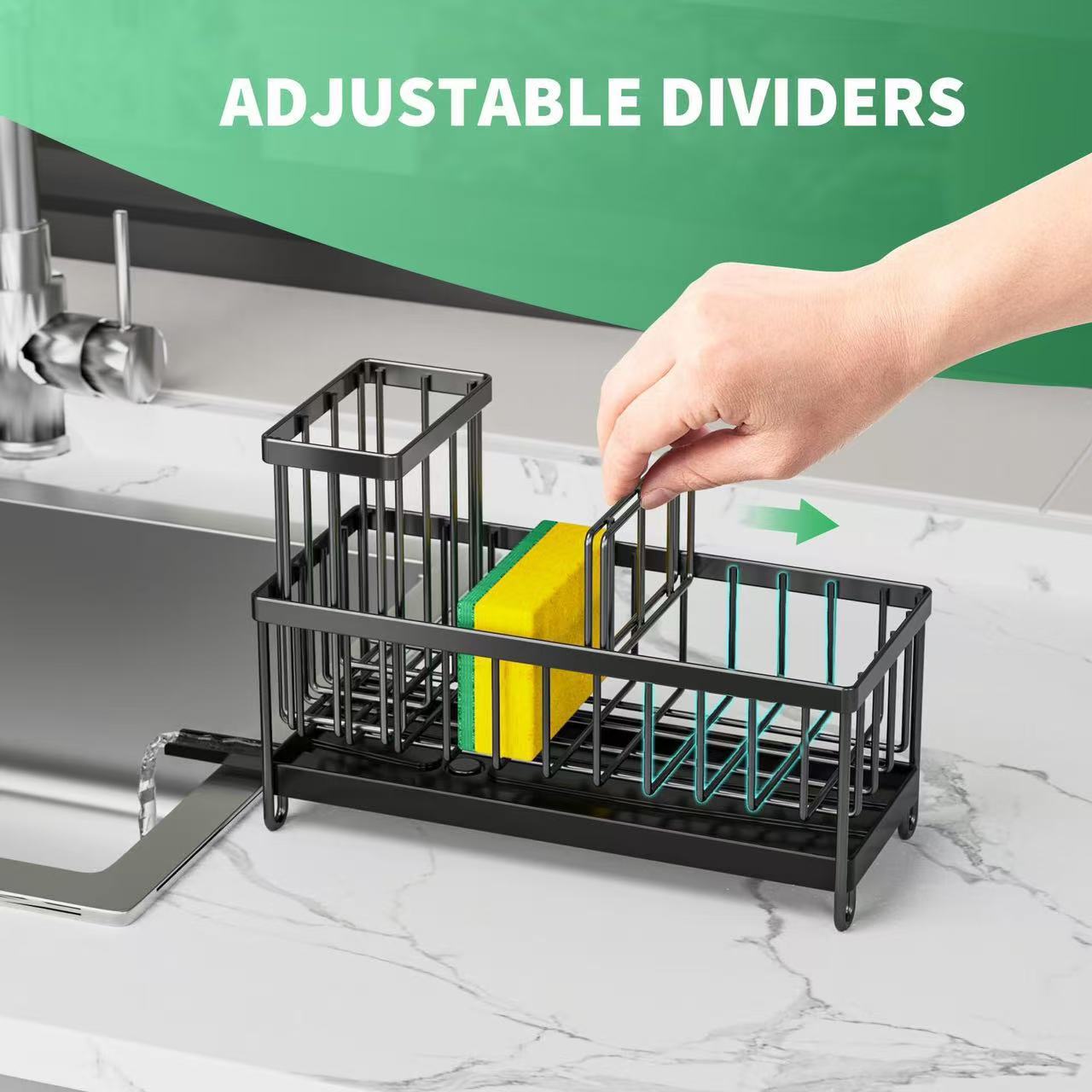 Multi-Functional Countertop Drain Rack for Kitchen Sponge, Sink Brush and Cleaning Tools