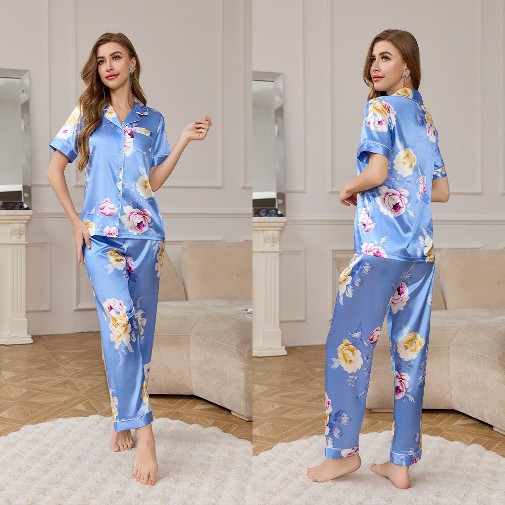 Premium Printed Ice Silk Pajama Loungewear Set