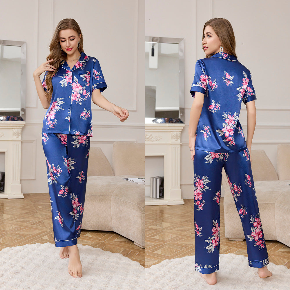 Premium Printed Ice Silk Pajama Loungewear Set