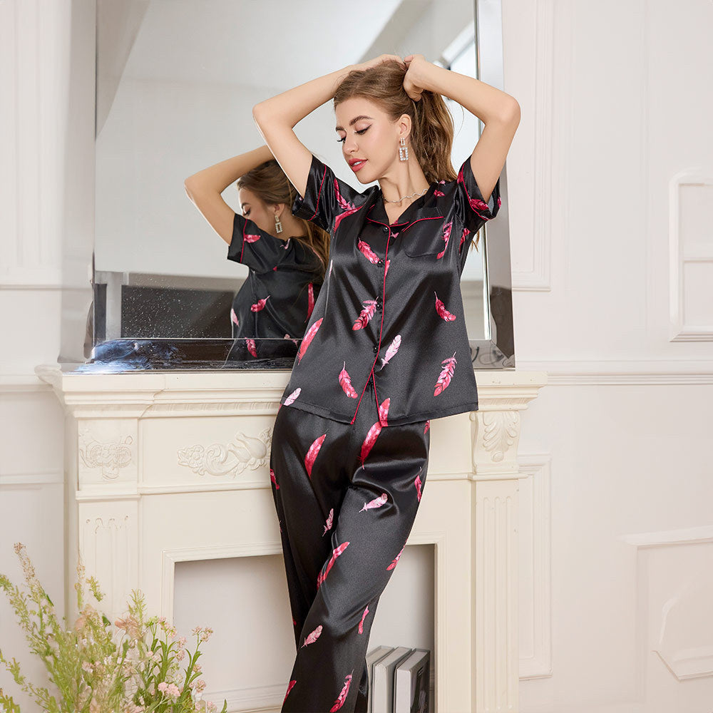 Premium Printed Ice Silk Pajama Loungewear Set