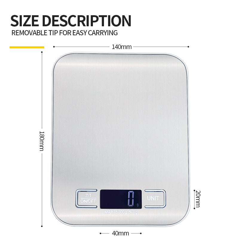 Waterproof Stainless Steel Food Scale, Wear-Resistant Base, One-Touch Tare for Healthy Diet