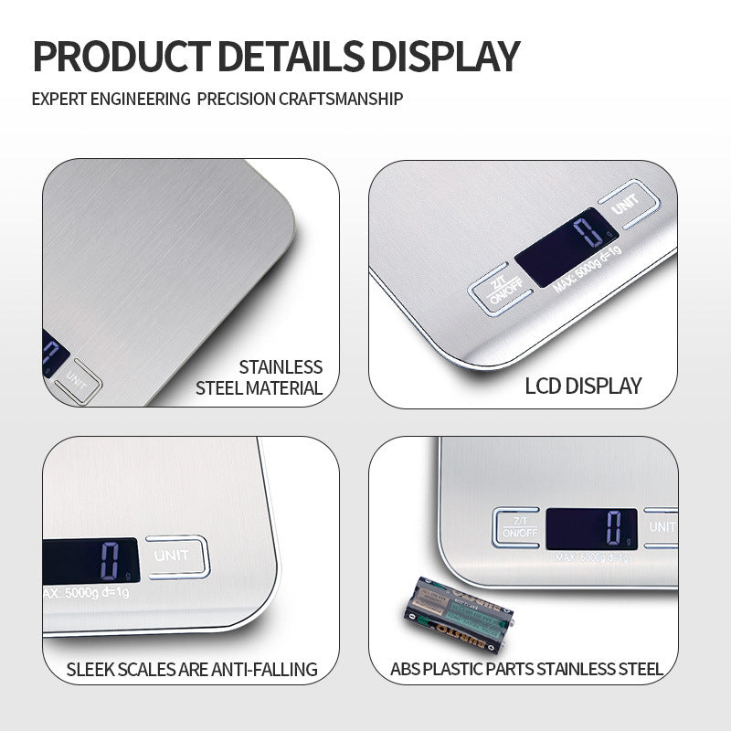 Waterproof Stainless Steel Food Scale, Wear-Resistant Base, One-Touch Tare for Healthy Diet