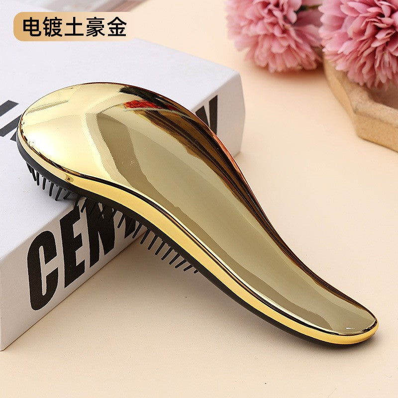 Electroplated Detangling Massage Hair Brush for Women, Anti-Static Cushion Hairbrush for Curly & Straight Hair, Magic Styling Comb