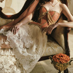 Vintage Palace Style Spaghetti Strap Dress, Waist-Cinched Lace Panel Long Dress
