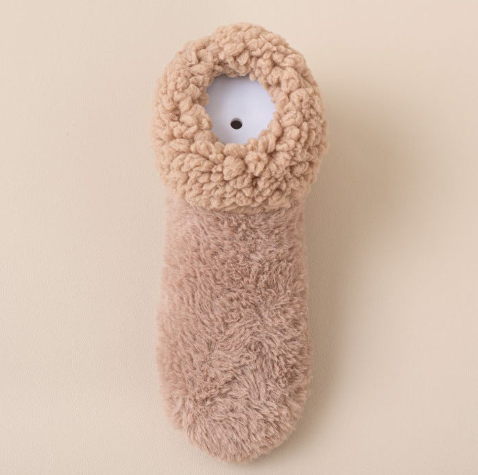 Mid-calf lamb fleece indoor floor socks, thickened for warmth and cold resistance