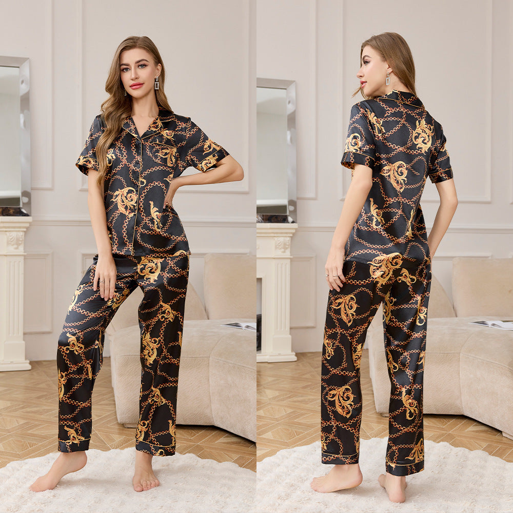 Premium Printed Ice Silk Pajama Loungewear Set