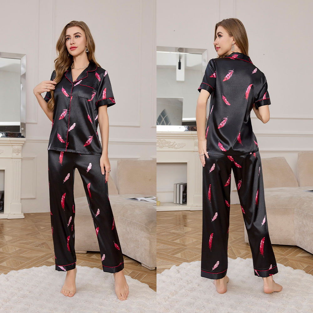 Premium Printed Ice Silk Pajama Loungewear Set