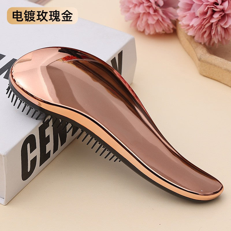 Electroplated Detangling Massage Hair Brush for Women, Anti-Static Cushion Hairbrush for Curly & Straight Hair, Magic Styling Comb