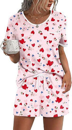 Pajama Set for Women 2 Piece Lounge Set Short Sleeve Tops and Shorts Soft Sleepwear, Chest Pocket