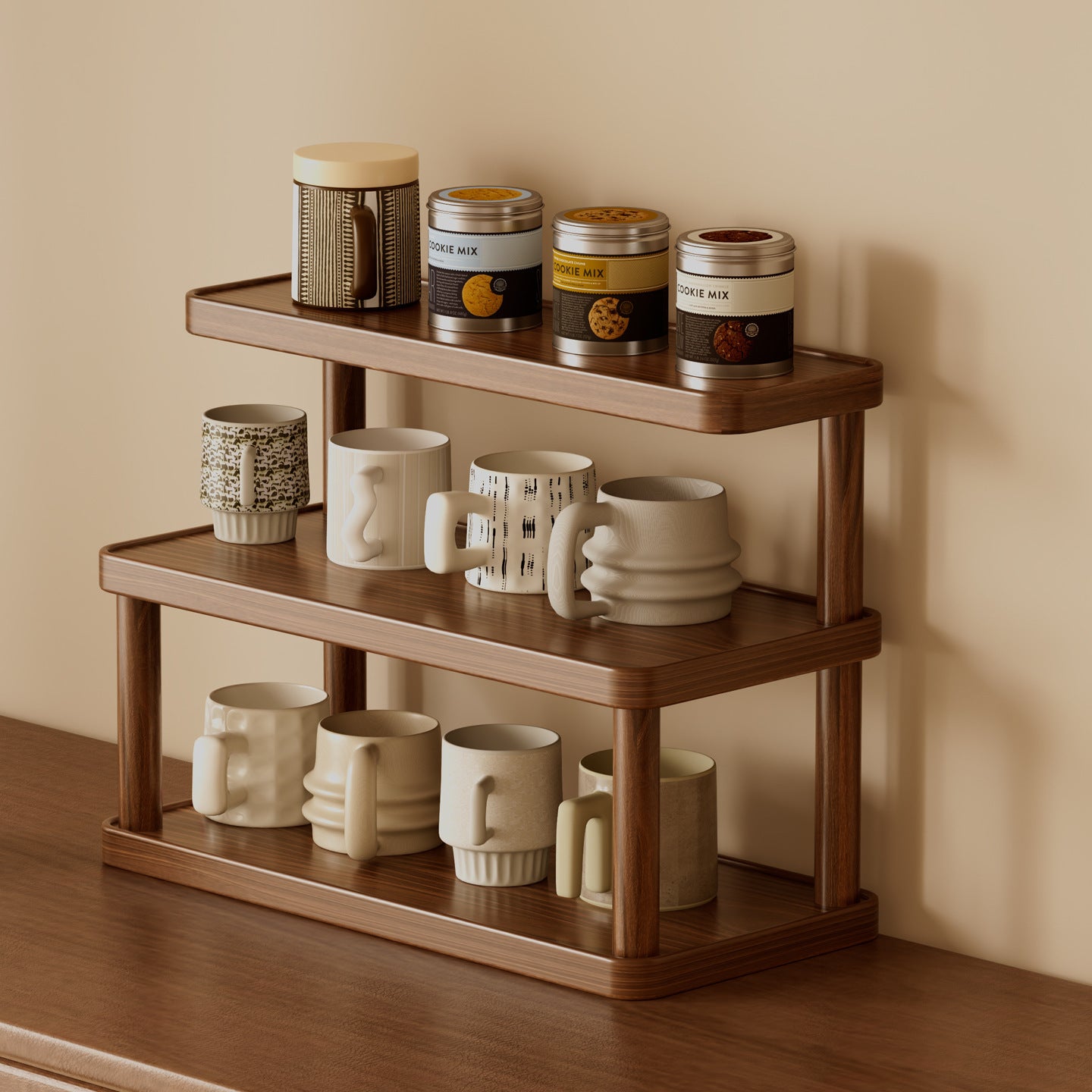 Tabletop Cup Holder Storage Shelf, Ideal for Coffee Nook and Buffet Cabinet