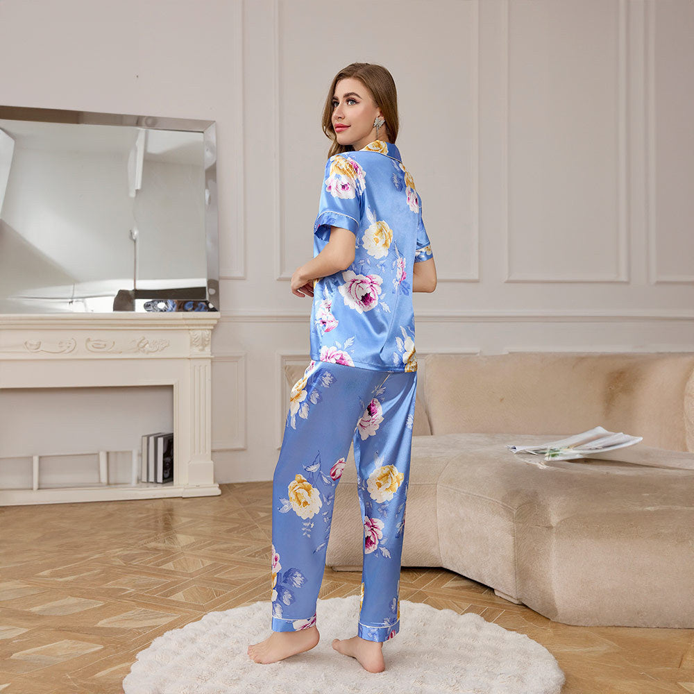 Premium Printed Ice Silk Pajama Loungewear Set