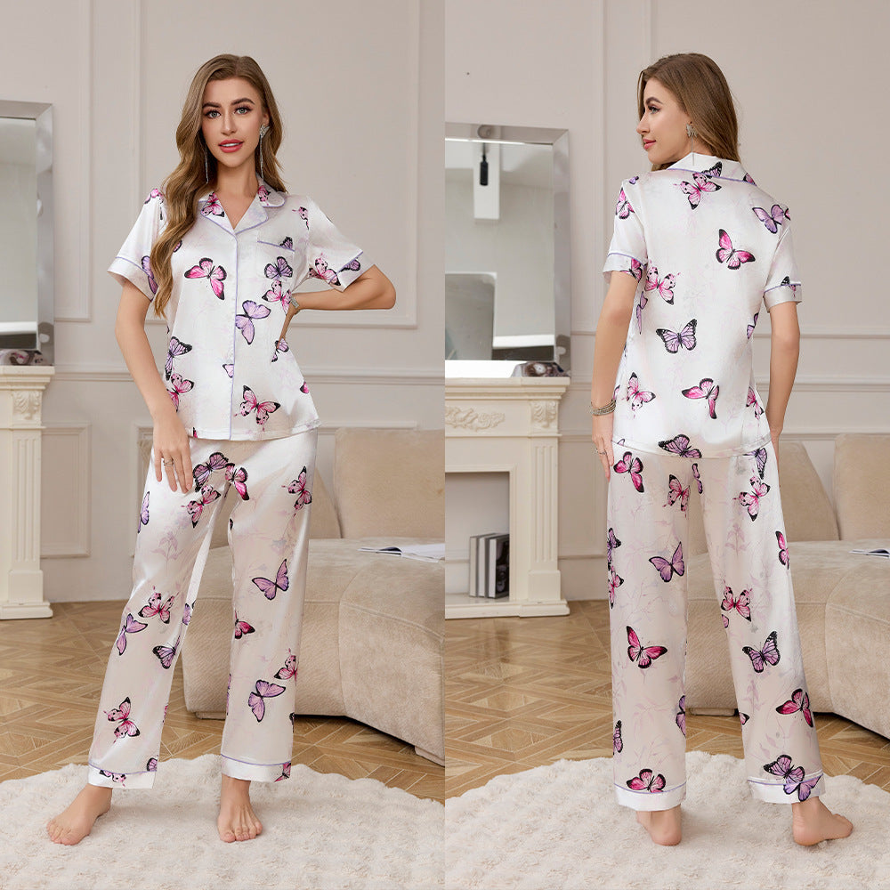 Premium Printed Ice Silk Pajama Loungewear Set
