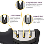 4-in-1 Kitchen Knife Accessories: 3-Stage Knife Sharpener Helps Repair, Restore, Polish Blades