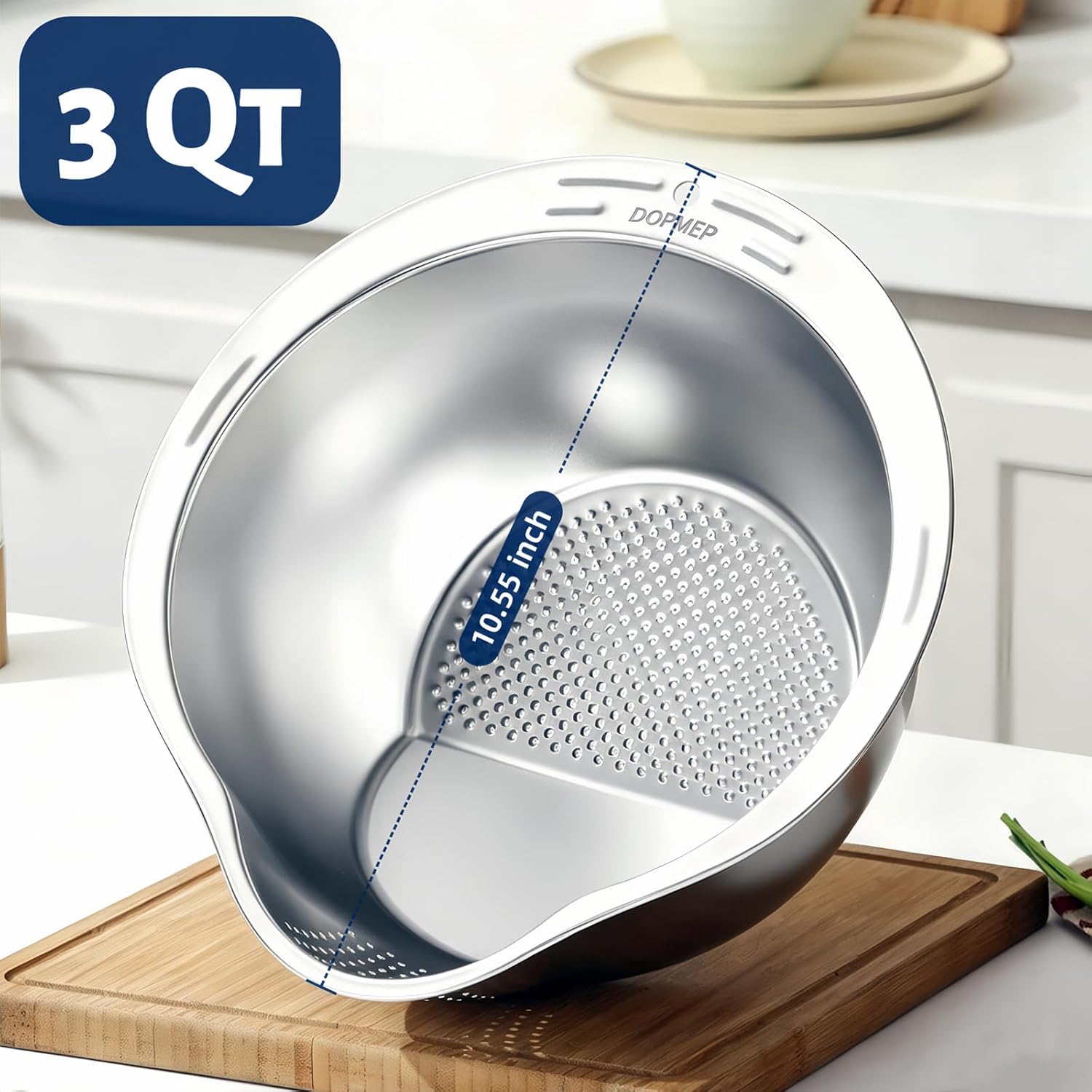 Rice Washer Strainer Bowl Stainless Steel Colander with Side Drainer | Ideal for Soaking, Washing, Cleaning, and Rinsing Rice, Fruits, Vegetables & Beans, Versatile Kitchen Tool