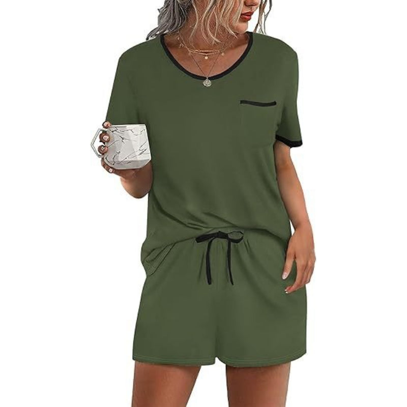 Pajama Set for Women 2 Piece Lounge Set Short Sleeve Tops and Shorts Soft Sleepwear, Chest Pocket