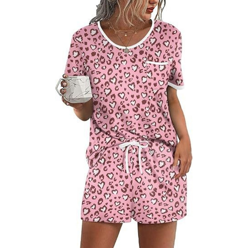 Pajama Set for Women 2 Piece Lounge Set Short Sleeve Tops and Shorts Soft Sleepwear, Chest Pocket