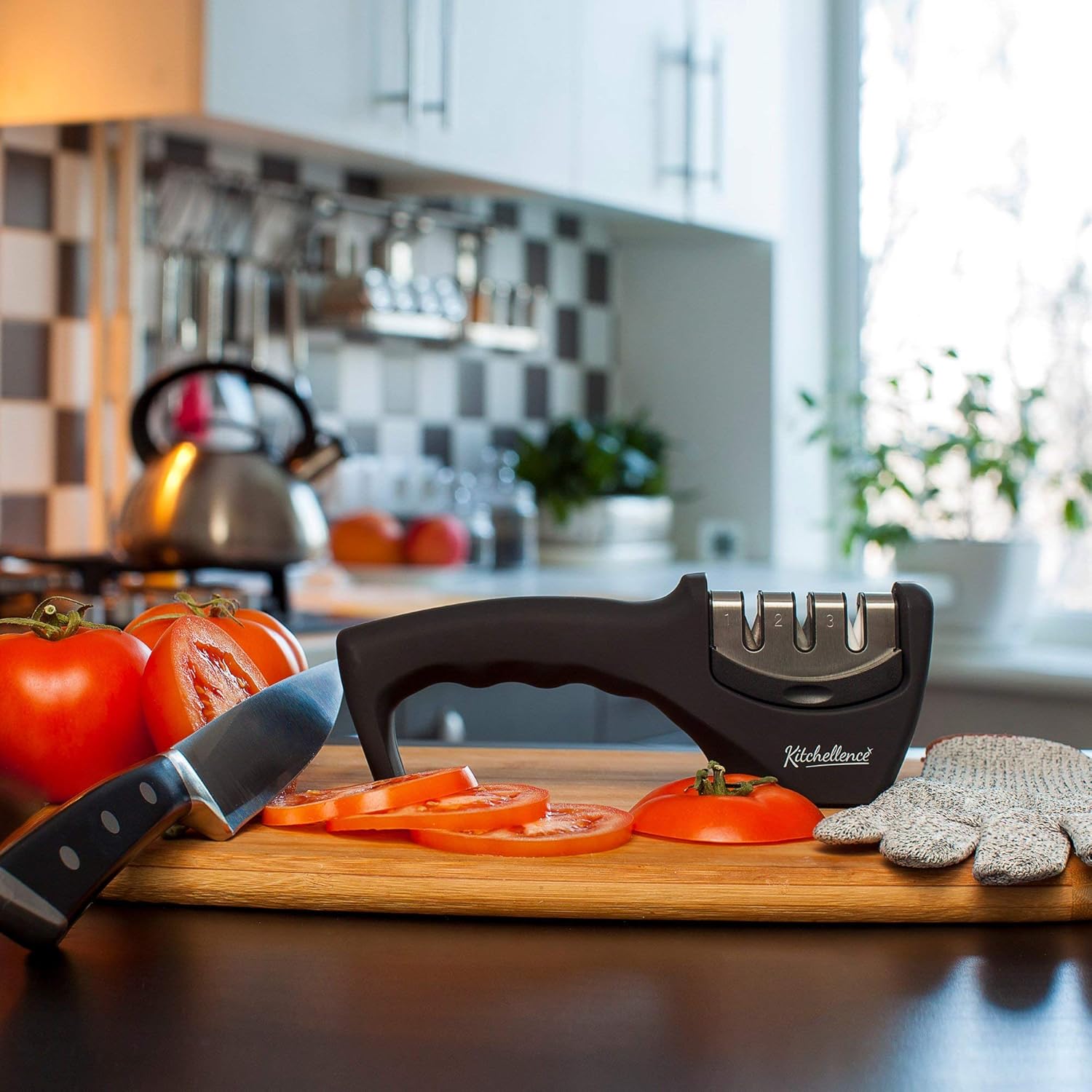 4-in-1 Kitchen Knife Accessories: 3-Stage Knife Sharpener Helps Repair, Restore, Polish Blades