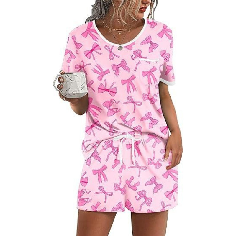 Pajama Set for Women 2 Piece Lounge Set Short Sleeve Tops and Shorts Soft Sleepwear, Chest Pocket