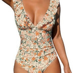 V-Neck Ruffled One-Piece Swimsuit