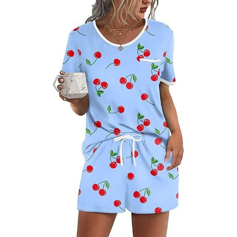 Pajama Set for Women 2 Piece Lounge Set Short Sleeve Tops and Shorts Soft Sleepwear, Chest Pocket