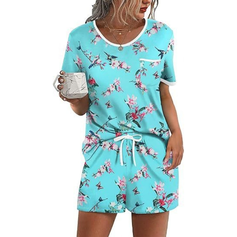 Pajama Set for Women 2 Piece Lounge Set Short Sleeve Tops and Shorts Soft Sleepwear, Chest Pocket
