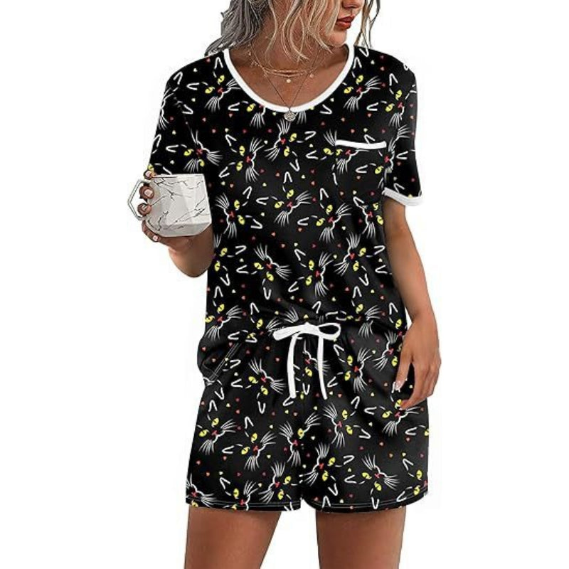 Pajama Set for Women 2 Piece Lounge Set Short Sleeve Tops and Shorts Soft Sleepwear, Chest Pocket