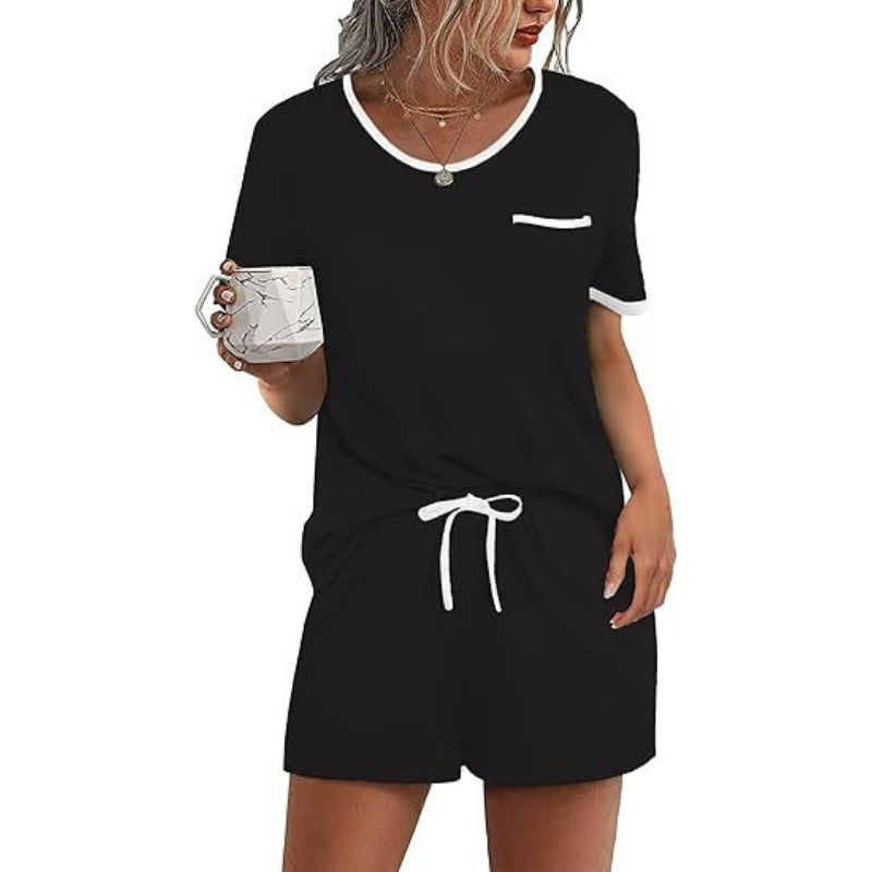 Pajama Set for Women 2 Piece Lounge Set Short Sleeve Tops and Shorts Soft Sleepwear, Chest Pocket