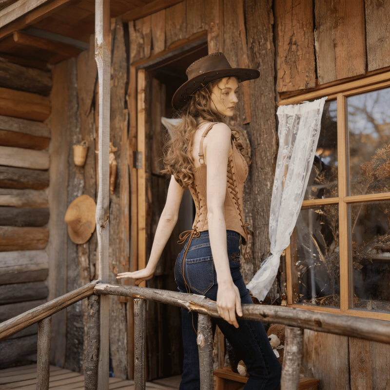 Vintage Bohemian Hollow Out Suede Fitted Corset