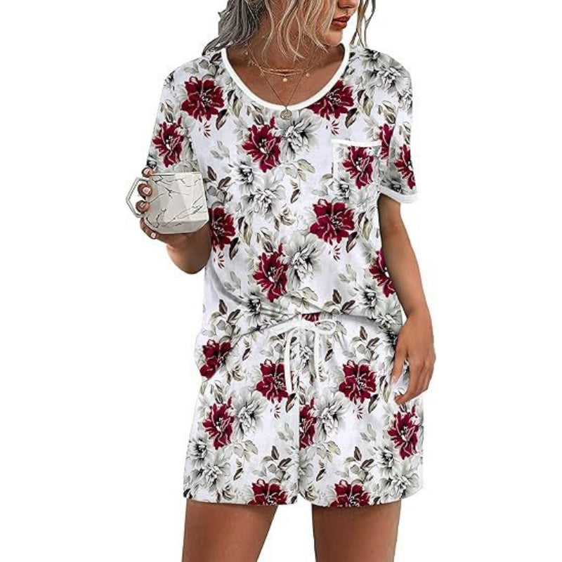 Pajama Set for Women 2 Piece Lounge Set Short Sleeve Tops and Shorts Soft Sleepwear, Chest Pocket
