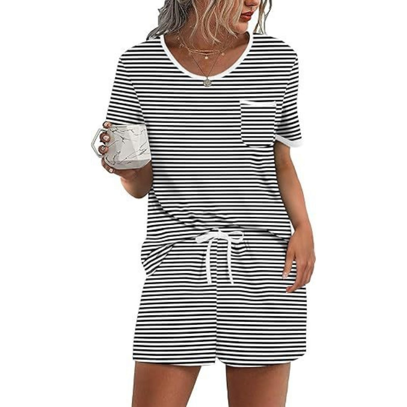 Pajama Set for Women 2 Piece Lounge Set Short Sleeve Tops and Shorts Soft Sleepwear, Chest Pocket